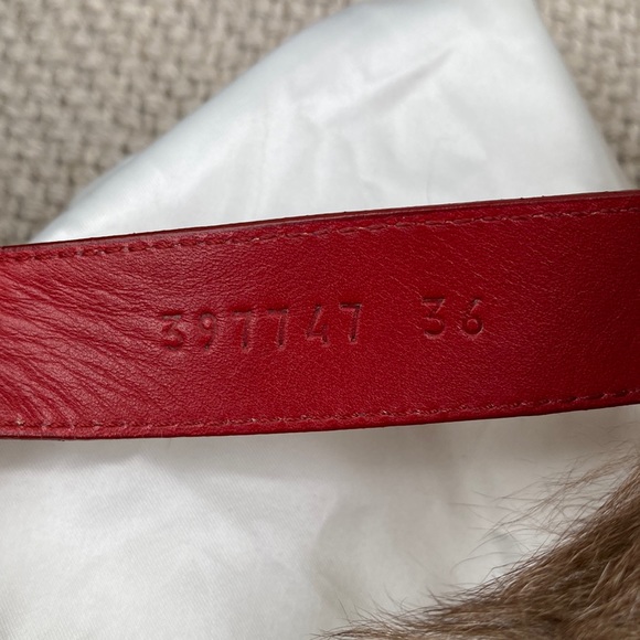 Gucci Amstel Horsebit red leather slingback accent round toe fur trim clogs - Picture 16 of 17